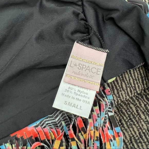 L*Space Strapless Reversible Tribal Black & Multi-Color Fringe Bikini Top Sz S - Picture 5 of 11